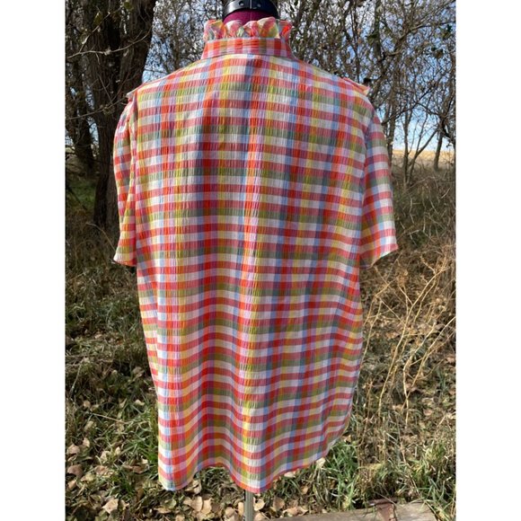 Vintage 1970s Plaid Seer Sucker Peasant Blouse With Tags Size 44 - Picture 5 of 16